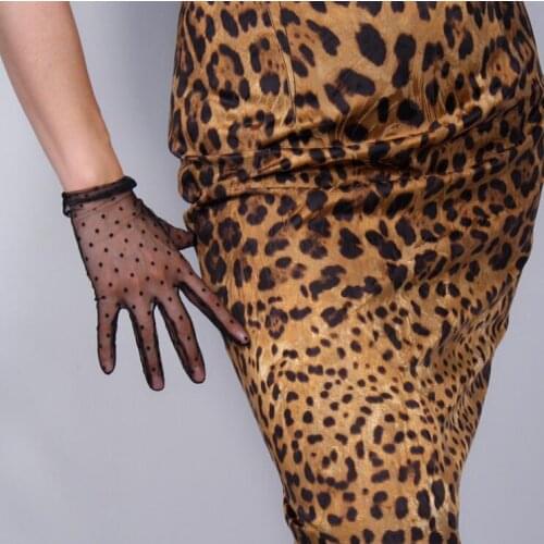 Womens sexy transparent dot print black mesh glove female summer sunscreen club party dancing glove R1910