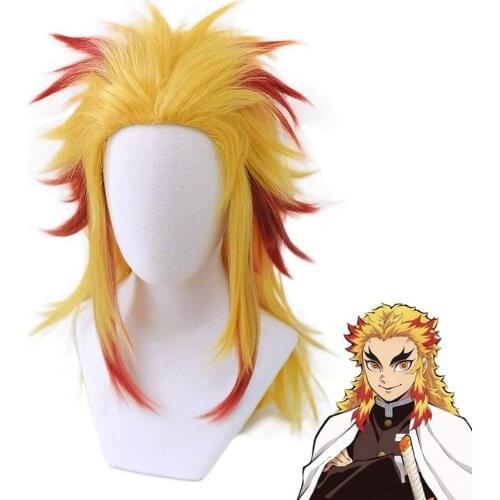 Anime Demon Slayer: Blade Purgatory Apricot Shouro Yellow Red Gradient Wig Cosplay Kimono Kimetsu No Yaiba Cosplay Uniforms Wig