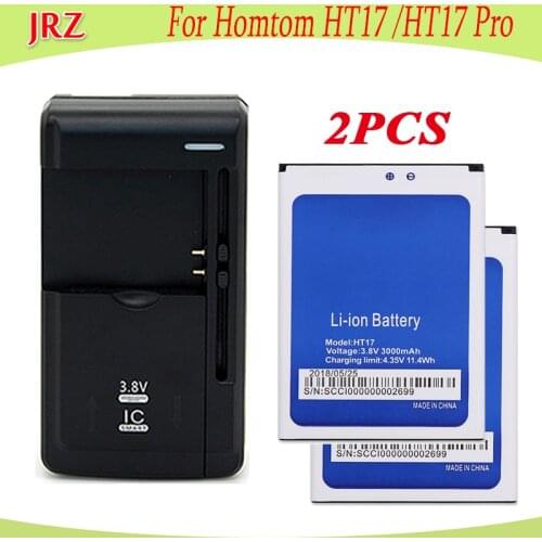 1LOT=2PCS For Homtom HT17 Battery for Homtom HT17 Pro Bateria Accumulator AKKU 3000mAh +1PC Universal Dock Charger