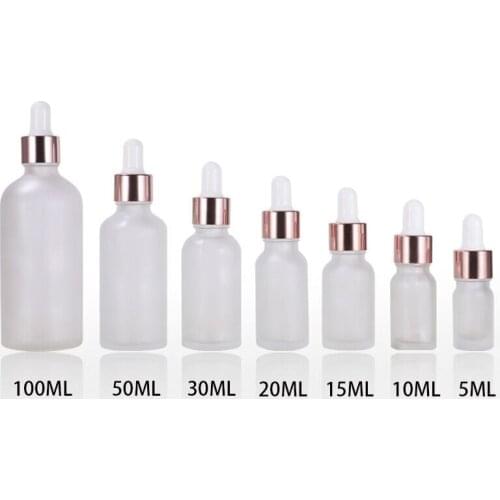 300pcs 5ml-100ml Frosted Tubes Dropper Glass Aromatherapy Liquid for Essential Massage Oil Pipette Refillable Bottles Rose Gold