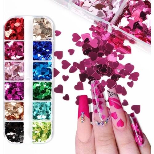 Valentines Day Nail Art Decorations Sequins Mix Size Heart Shape Glitter Flake Paillette For Manicure Design Nails Accessories