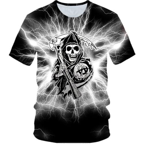 Summer Skull Fire Men Women 3D Print T-Shirt Fashion Tshirt Heavy Metal Grim Reaper Boy Girl Harajuku Punk Style Streetwear Tops