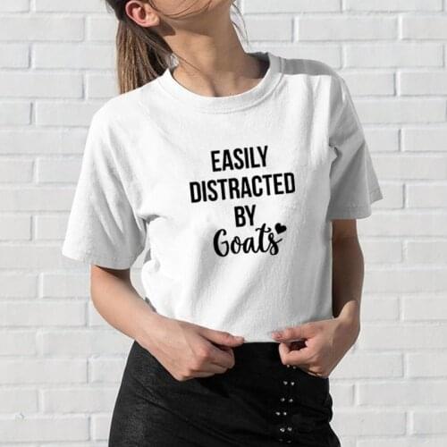 Easily Distracted By Goats Print Tee Shirt Femme Summer Short Sleeve O-neck T Shirts Women Cotton Loose Christmas T Shirt Women