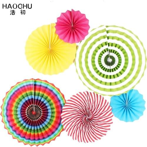 HAOCHU 6pcs/lot 8"12"16"Bachelor Theme Colorful Event Decoration Paper Fan Set Girl Boy Birthday Party Baby Shower 1st Birthday