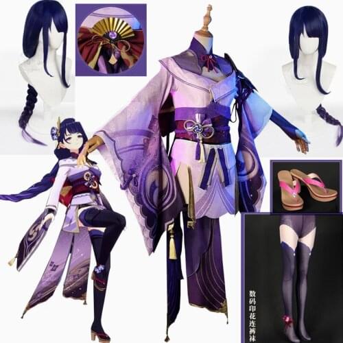 Game Genshin Impact Cosplay Costume Shogun Ba'al Cosplay Halloween Party Dress Full Set Socks head wig Role Play Custom Made