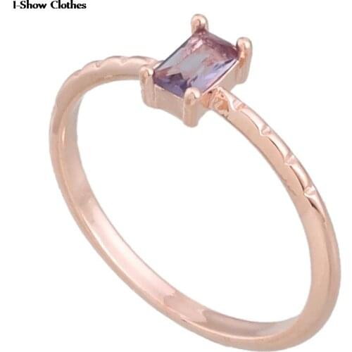 Dainty Purple Rectangle Crystal Rings For Women Girls Simple Wedding Engagement Lovers Finger Rings Fashion Jewelry