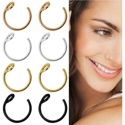 6/9/12Pcs U Shaped Fake Nose Ring Hoop Septum Rings Stainless Steel Nose Piercing Fake Piercing Oreja Pircing Jewelry Women Men