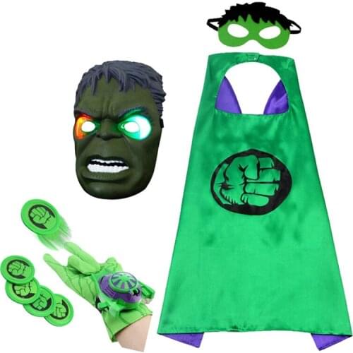 Disney Marvel The Hulk Muscle Costume Suit Cape Mask Glove Launcher Wristband Avengers Cosplay Toy Halloween Party Performance