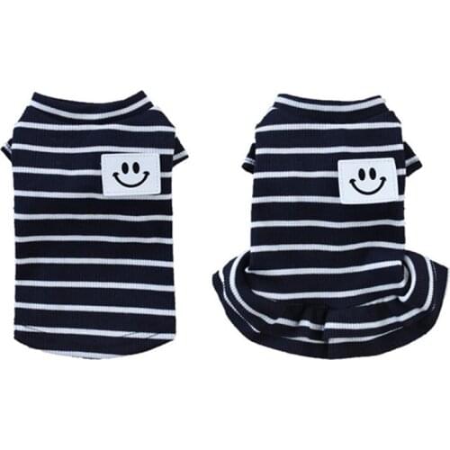Pet Puppy Summer Stripe Smile Vest Small Dog Cat Dogs Dress Cotton T-shirt Couple Clothes Apparel Dog Shirt Dog Clothes