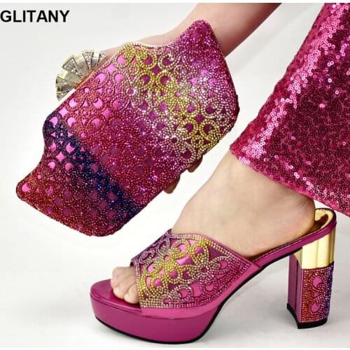 Fashion Nigerian Women Wedding Shoes and Bag Sets Decorated with Rhinestone Matching Shoes and Bag Set High Quality Party Pumps