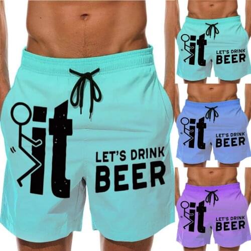 Mens Summer Shorts 2021 Let’s Drlk Beer Letter Gradient 3D Letters Loose Summer Cartoon Drawstring Short Pants For Beach