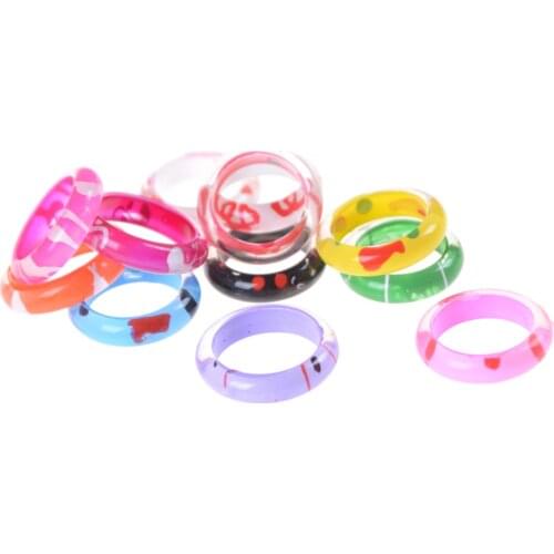 10pcs/set Acrylic/Resin Mix Painted Assorted Baby Kids Girl Childrens Cartoon Rings For Christmas Gift