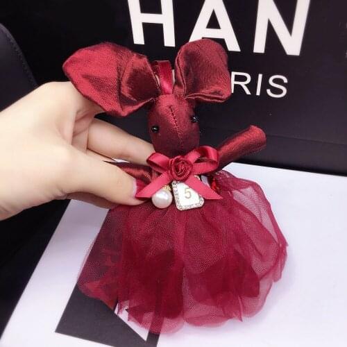 New Fashion Cute Cloth Lace Rabbit Keychain Bow Tie Net Yarn Key Rings Women Shoulder Bags Charm Pendant Car Key Holder