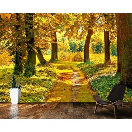 Papel de parede Natural scenery under golden trees in autumn wallpaper mural,living room tv wall bedroom wall papers home decor