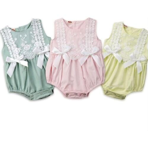 Infant Newborn Baby Girls Clothing Lace Ruffles Rompers Jumpsuit Cute Bow Sunsuit Summer 2019 Baby Girls Costume