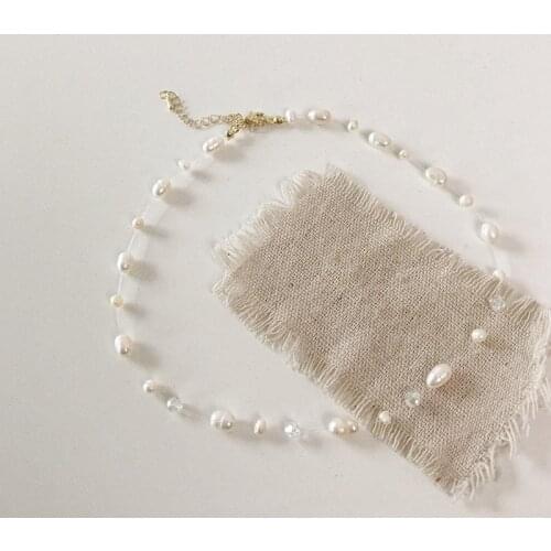 Natural Freshwater Pearl Choker Necklace with Silver Color Clasp Baroque pearl Jewelry for Women