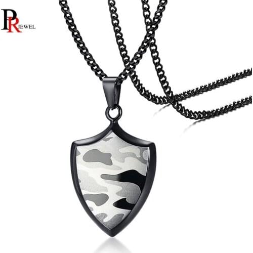 Punk Shield Shaped Necklace for Team Battle Gifts Jewelry Camo Stainless Steel collar masculino Free Chain 24"