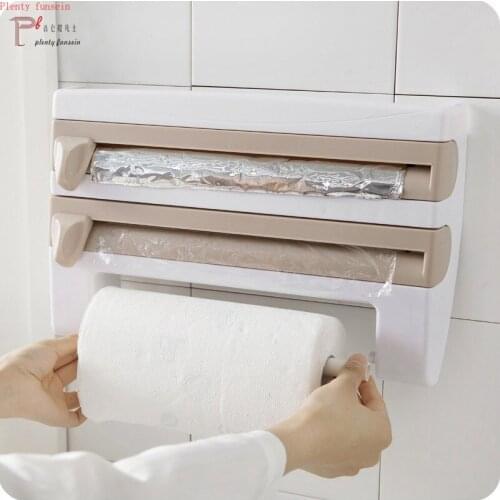 Plastic Refrigerator Cling Film Storage Rack Shelf Wrap Cutter Wall Hanging Paper Towel Holder Kitchen Organizer Accessories