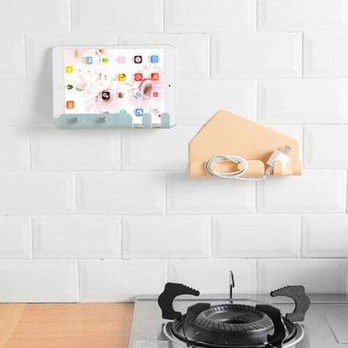 Portable Wall Mount Phone Tablet Charging Holder Bracket Stand Traceless Hanging 4 Hooks Storage Hook For Wall Kitchen Bathroom