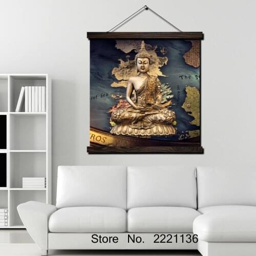Golden Buddha In The Game Map Poster Scroll Paintings Wall Art Printed Hanging Framed Canvas Painting Modern Home Decoration