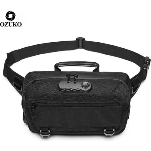 OZUKO 2020 New Anti-theft Men Waist Bag Casual Fanny Pack Male Waterproof Travel Waist Bag USB Charging Chest Bag Multifunction