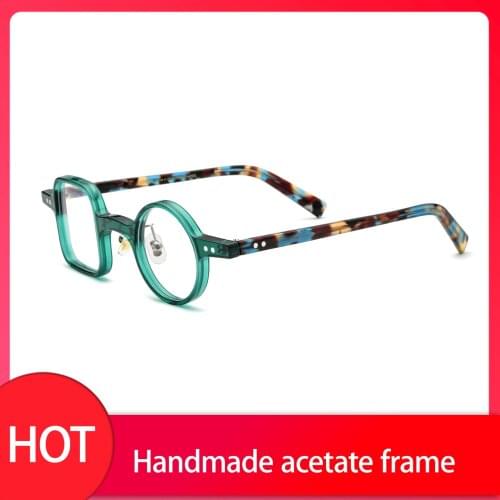 Transparent Handmade Acetate Glasses Women Men Left Round Right Square Eyewear Fashion Myopia Computer Optical Glasses