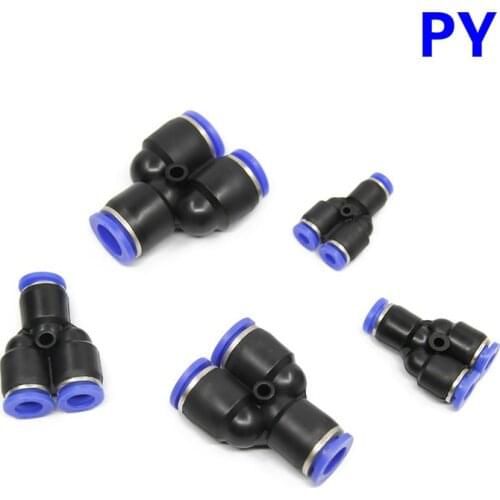 Py Air Quick Plug Connector Y-type 3-vent Dynamic Connector Hose Plug-in Gas Plastic Pipe Fittings Pneumatic Components 4-16MM