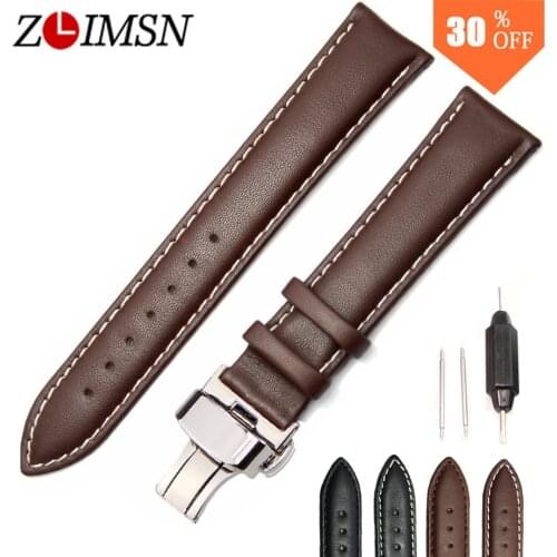 ZLIMSN Mens Womens Genuine Leather Watchbands Suitable for Tissot 18 20 22 24mm Black Brown Watch Band Strap Butterfly Clasp
