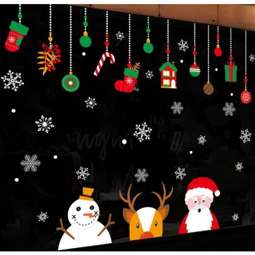 Santa Claus and Snowman Glass Window Bedroom Removable Decorative Wall StickersWall Sticker decoration PVC wallpaper