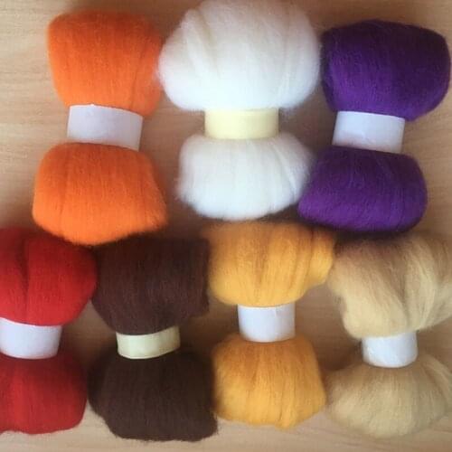 WFPFBEC 70g wool for felting needle wool roving 10g each color total 7 colors merino wool fiber