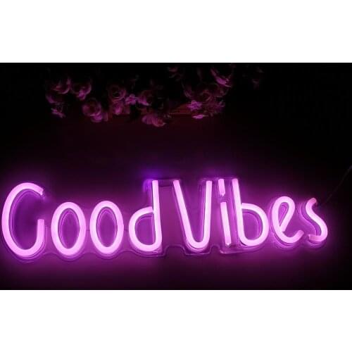 Led Neon Light Sign Cood/Good Vibes Dream Open Cactus Hello Banana Flash Neon Sign for Room Home Decor Party Wedding Wall Decor