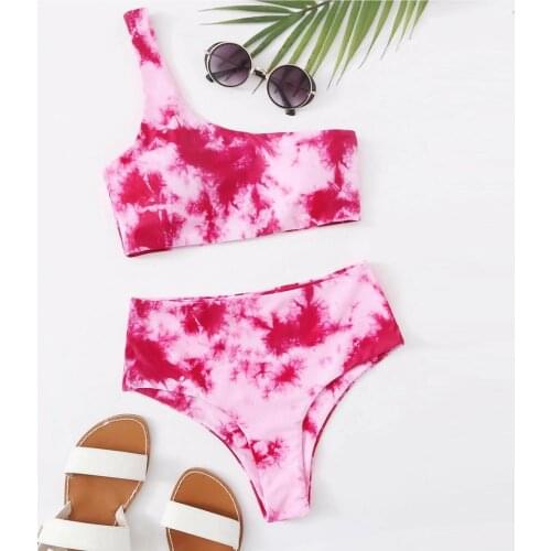 Tankini Women Swimwear One Shoulder Bikini Sexy One Shoulder Tie Dye Bikini Soutien Gorge Sans Bikinis