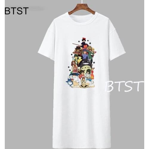 Totoro Spirited Away kawaii cartoon design woman t-shirt dresses summer party cute white mini dresses