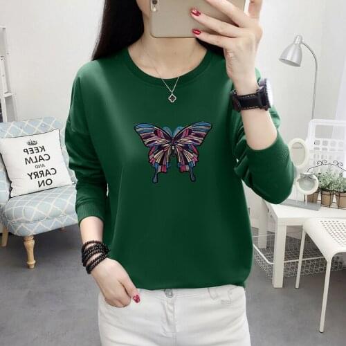 Embroidered Patch Plus Size Oversized Long Sleeve Top Korean Fashion WomenS T-Shirt Female Vintage Clothing Blouses 2021