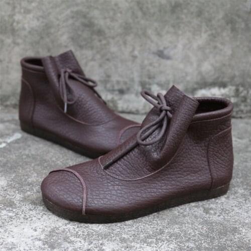 Womens Shoes Ankle Boots Round toe Slip on Ladies Ankle Boots Leather Woman Autumn Boots Female Footwear