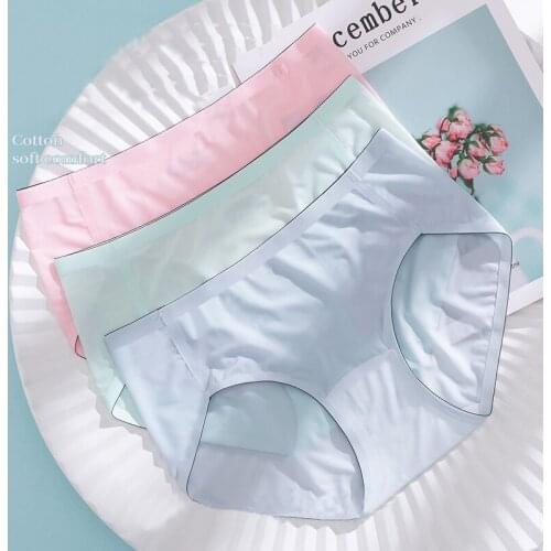 Wasteheart Women Fashion Blue Green Cotton High Waist Panties Underwear Seamless One-Piece Lingerie Underpants Briefs M L XL