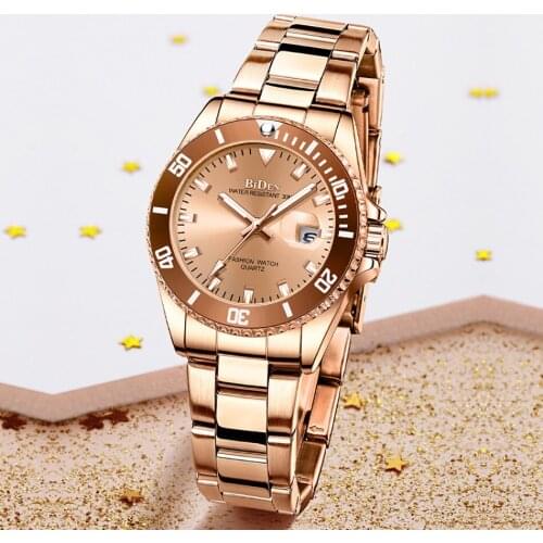 Tops Women 2021 Luxury Brand BIDEN Watch Ladies Gift Quartz Stainless Steel Wristwatch Modern Stylish Calendar Rose Gold Clock