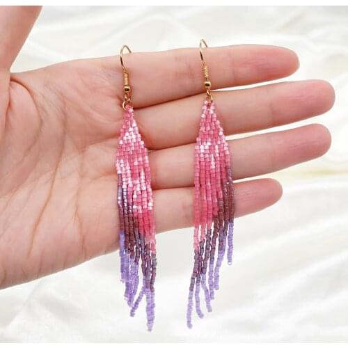 Go2boho Native Earrings Women American Boho Summer Beach Miyuki Beads Long Tassel Earring Jewelry 2021 Handmade Woven Ear Rings