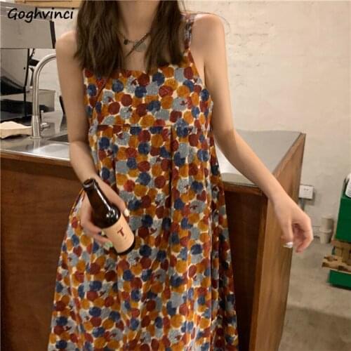 Sleeveless Dress Women Vintage Tie Dye Backless Sexy Spaghetti Strap Females Dresses Mid-calf High Waist Sweet Japan Style