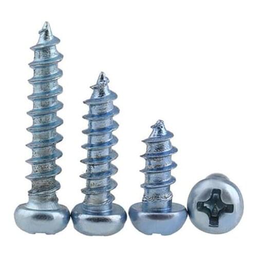 100PCS M4 M5 M6 Cross Round Head Screw Philips Self Tapping Screws Blue Zn-Plating