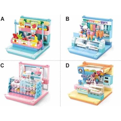 MINI Hand-Made 4 IN 1Girl Minifigures Street View House Building Blocks Childrens Educational Toys Gift For Children