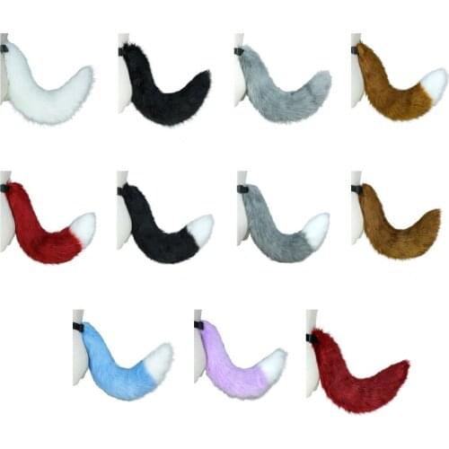 Japanese Anime Cat Wolf Cosplay Props Accessory Contrast Color Plush Ears Bandana Hair Hoop Animal Long Tail Halloween Costume