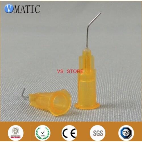 Free Shipping Orange Color 100 Pieces 0.5'' 13mm Length 45 Degree Bent 25G Dispensing Liquid Bayonet Needle 1/2 Inch