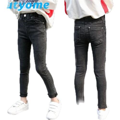 Cutyome 2019 Spring Teenage Girls Jeans Fashion Children Clothing Elastic Solid Kids Trousers Black Girl Denim Pants 9 10 12 13