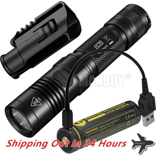 NITECORE EC20 Flashlight + 18650 USB Port Direct Charging Battery + NTH10 Holder Waterproof Torches Outdoor Camping High Power