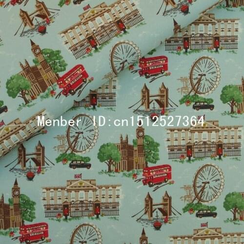 Cotton Canvas Fabric for handmad, bed, bag, curtain - London landscape - wheel, towerand bus