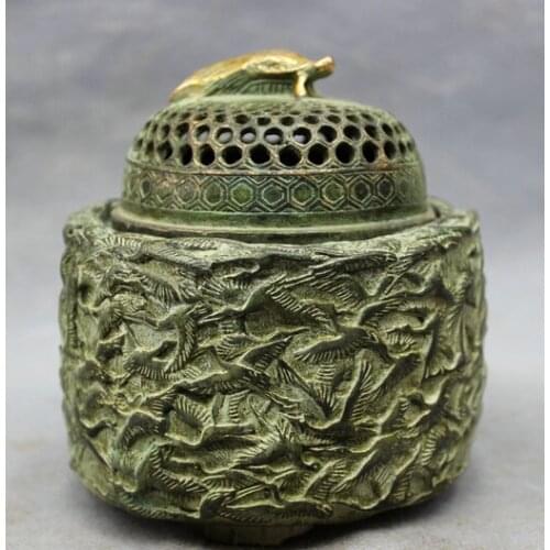 Wholesale factory Chinese Bronze Gilt 100 Fly Crane Dragon Turtle Statue Incense Burner Censer 25% off