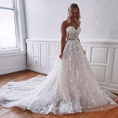 Classic Sweetheart Open Back Floral Lace Beading Chapel Train A Line Wedding Dress Formal Bridal Gown