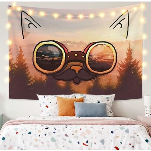 Cat with Glasses Tapestry Vintage Exotic Summer Plant Nature Frame for Bedroom Photography Wall Decor