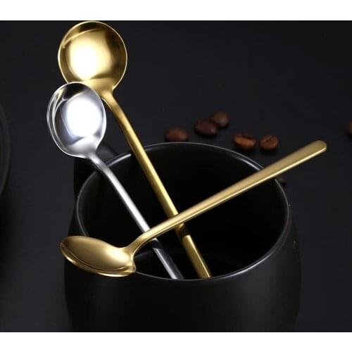Metal Coffee Spoon Stainless Steel Round Stirring Scoop Ice Cream/Dessert/Tea Spoon Barware Home Kitchen Supplies
